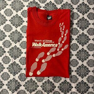 Vintage 80s March of Dimes WalkAmerica Red Single Stitched Graphic Casual Tee